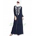 Front open abaya with embroidery- Blue-White Front open abaya with embroidery- Blue-White
